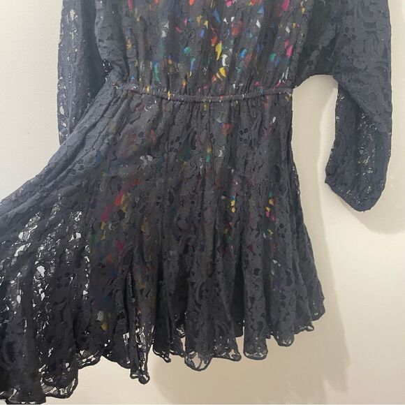 Rhode Caroline Lace Mini Dress Micro Black With Colorful Lining Rainbow XS NWT - Picture 12 of 13